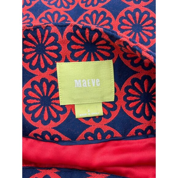 Anthropologie Maeve Lined Wool Blend Red Blue Floral Medallion Mini Skirt 2 - Picture 4 of 7